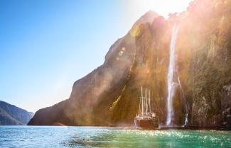 Milford Sound Cruise with waterfall view