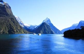 Cruise ships in the water at Milford Sound