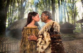 Traditional Māori greeting at Te Pā Tū in Tamaki Māori Village, Rotorua