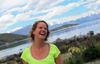 Laughing by the lake