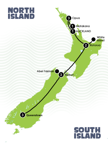 Self-drive-holiday map Relaxing New Zealand self drive holiday