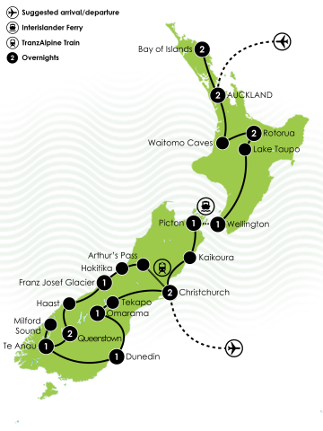 17 Day Kia Ora New Zealand Tour Large Map