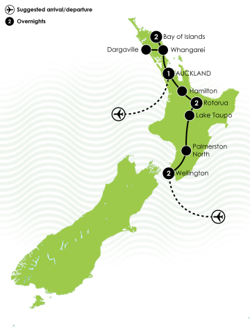 Taste of New Zealand's North Island Coach Tour Large Map