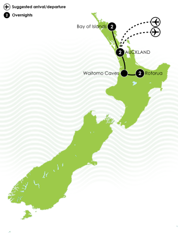 7 Day Bay of Islands & Rotorua Unearthed Large Map