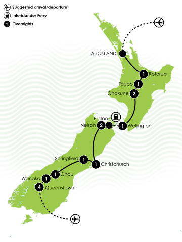 16 Day New Zealand MTB Dreamer Tour Large Map