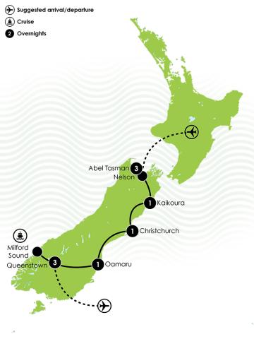 New Zealand South Island Winter Honeymoon Large Map