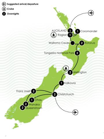 20 Day New Zealand Undercover Haka Plus Tour Large Map