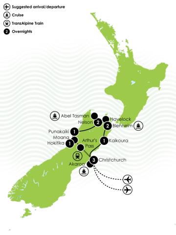 Top of the South Island Tour Itinerary Large Map