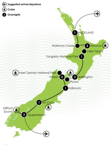 14 Day Privately Guided Kiwi Tour Large Map