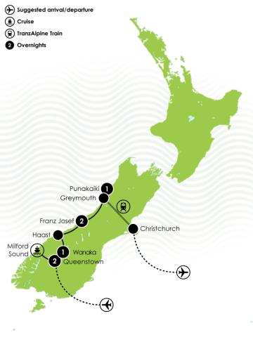 Privately Guided South Island 7 Day Tour Big Map