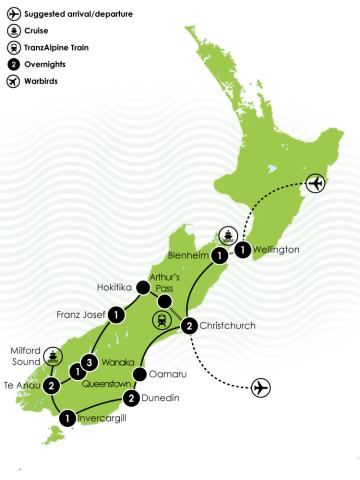 Grand Pacific Tours - 15 Day Classic Warbirds Over Wanaka Large Map