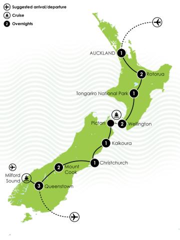 14 day classic two week New Zealand self drive large map