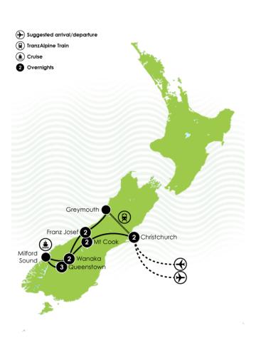 12 day South Island sensation honeymoon LargeMap