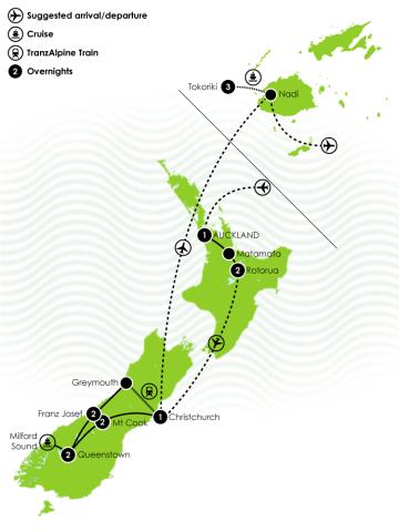 14 Day New Zealand and Fiji Large Map