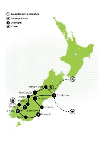 11 Day Grand Pacific South Island Tour Large Map