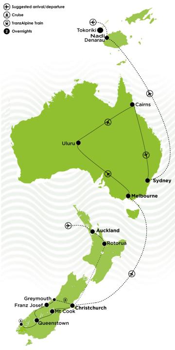 Map: Must Do New Zealand, Australia and Fiji