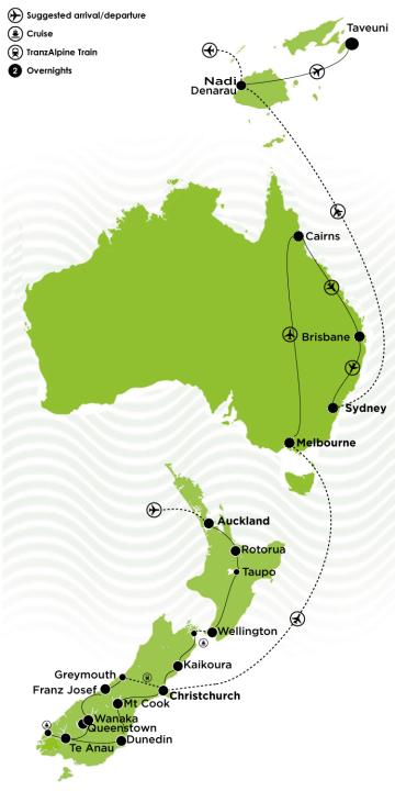 Map of 6 Week Best of New Zealand, Australia & Fiji