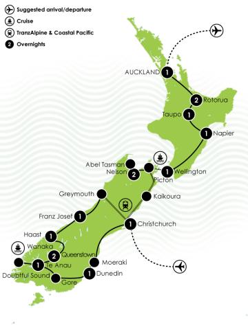 Map of 16 Day Ultimate New Zealand Tour