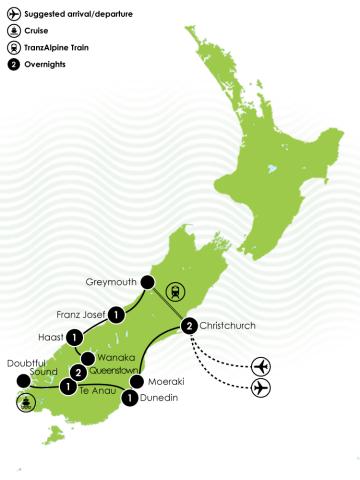 Map of 9 Day Southern Dream Itinerary