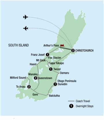 Map of Signature South Island Itinerary