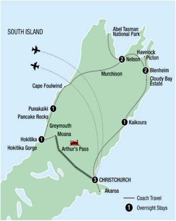 Top of the South Island Tour Itinerary Large Map