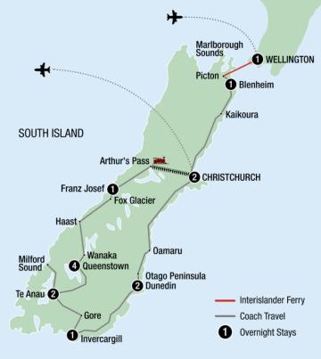 Map for itinerary of Grand Pacific Tours - 15 Day Classic Warbirds Over Wanaka 