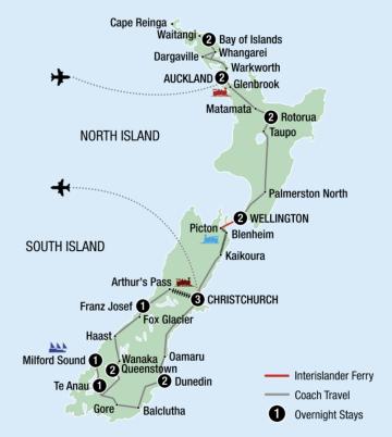 Map of itinerary for 19 Day Signature Rail Cruise and Coach Tour