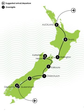 Large Tour Map: Two Week Active New Zealand Honeymoon