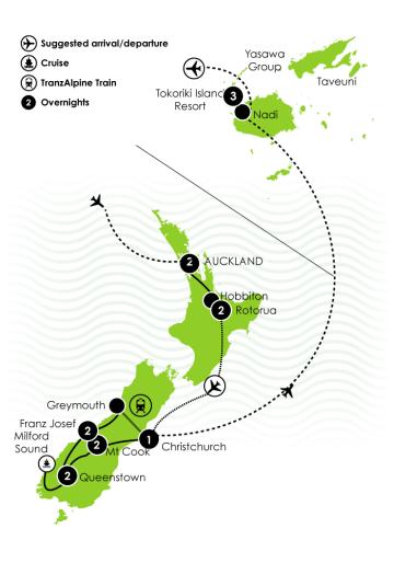 Tour Map: Two Week Best of NZ and Fiji