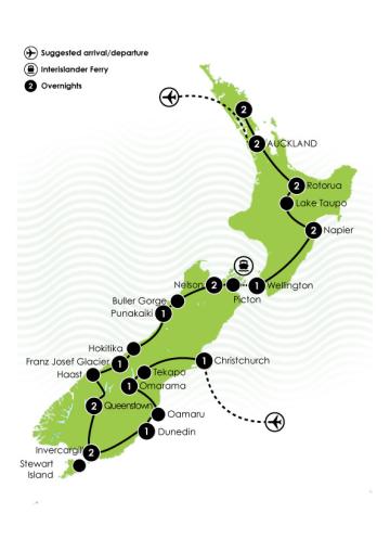 Tour Map - 21 Day Spirit of New Zealand