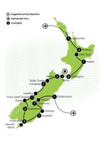 Tour Map - AAT Kings 18 Day Essence of New Zealand