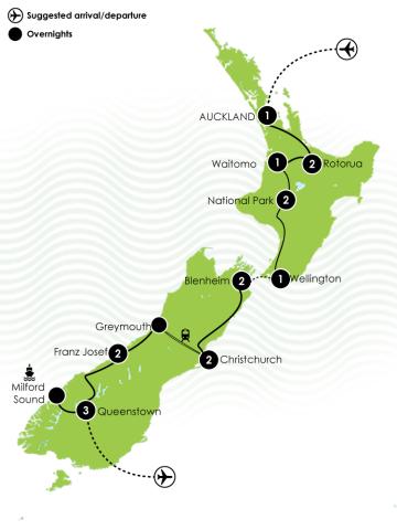 Tour Map: Easy Going Kiwi Self Drive Adventure