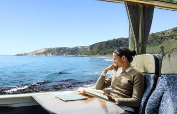 Female passenger on the Coastal Pacific Train