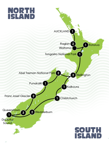 21 Day New Zealand Adventure Tour 21 Day New Zealand Adventure Tour Map