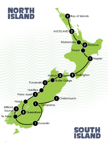 21 Day Tour Map New Zealand 21 day group tour map