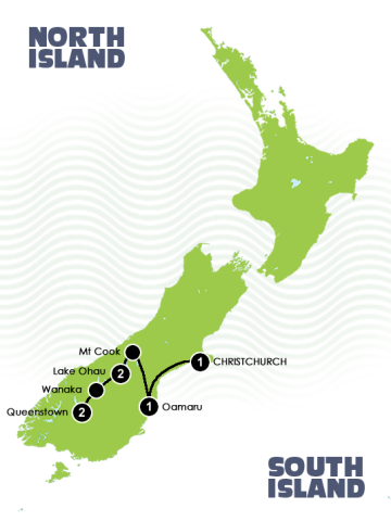 New Zealand self drive map. New Zealands self drive winter itinerary