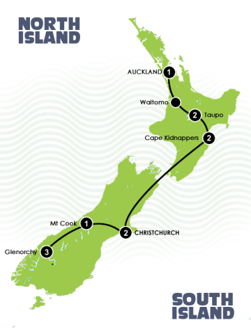 New Zealand luxury Self Drive Itinerary map of tour