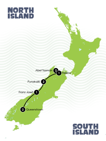 New Zealand Relaxing Journey Map New Zealand Relaxing Journeys Self Drive Tour